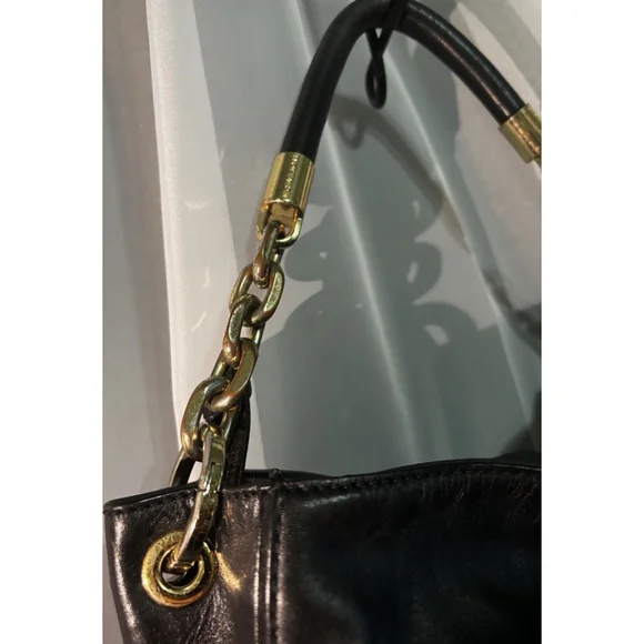 Michael Kors Stanthorpe Large Black Leather Shoulder Bag Gold Chain Strap - Picture 8 of 16